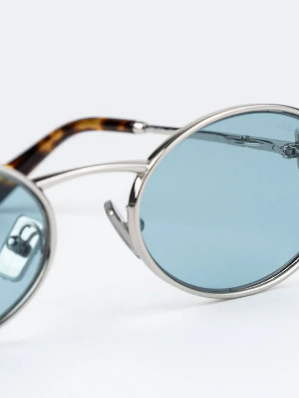 Miu Miu Women Sunglasses LOGO Silver Blue Oval MU52YS 1BC20R NEW AUTHENTIC